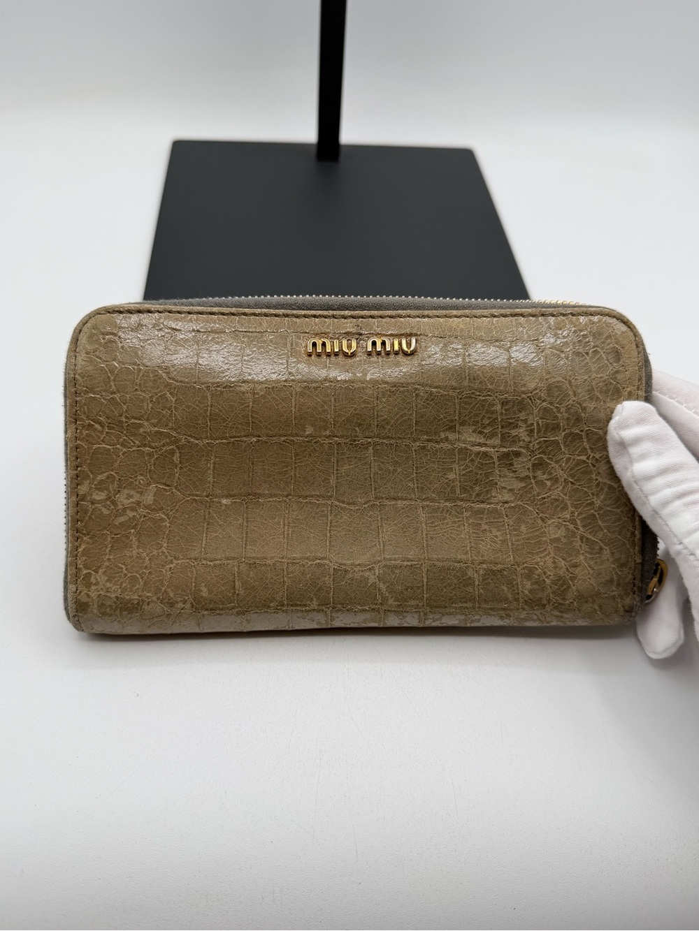MIU MIU Crocodile Leather Embossed Zip Around Wallet